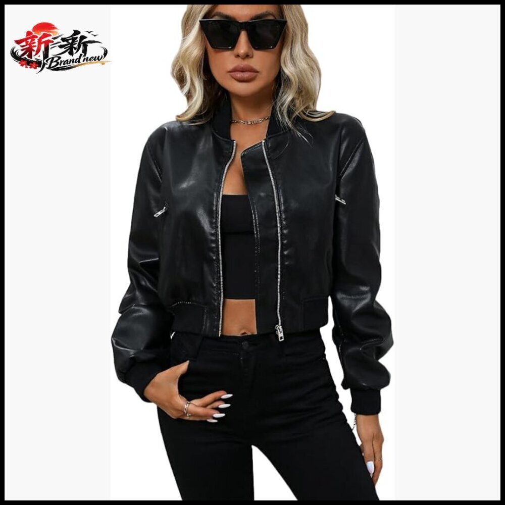 Faux Leather Varsity Jacket Biker Baseball Streetwear Casual Coat